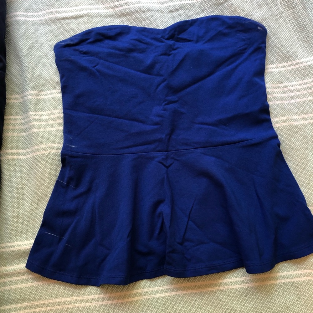 Strapless blue peplum top by express